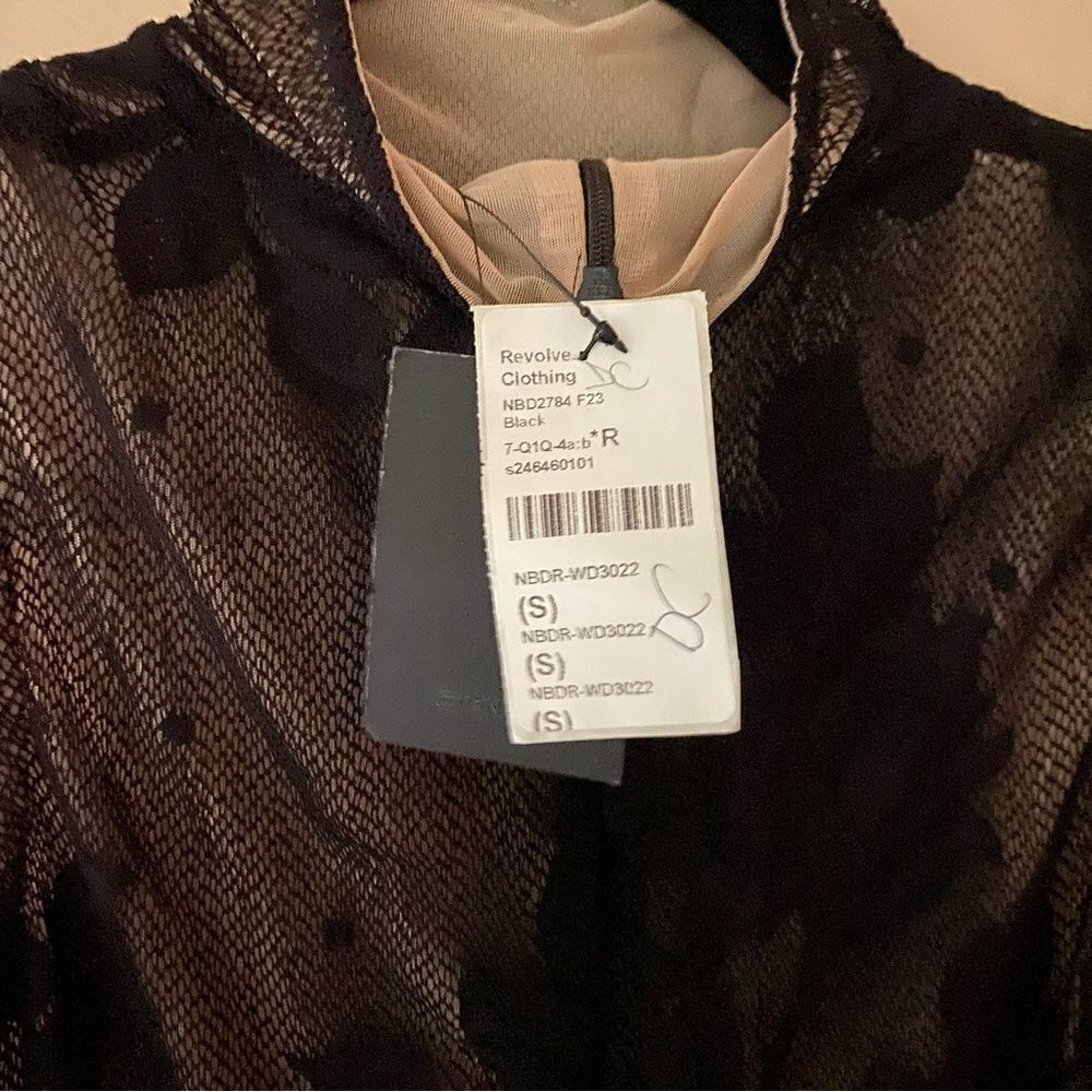 NBD Macelina maxi dress Black nude illusion lace sheath bodycon Revolve NWT Sz S - Picture 9 of 12